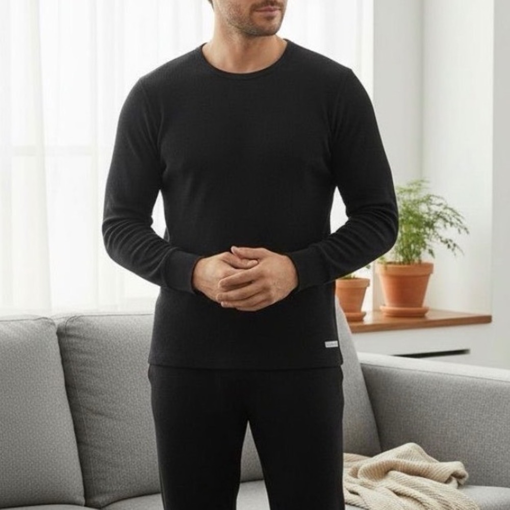 Calvin Klein Men's Black Thermal Long‎ Sleeve Sleepwear Top Size M